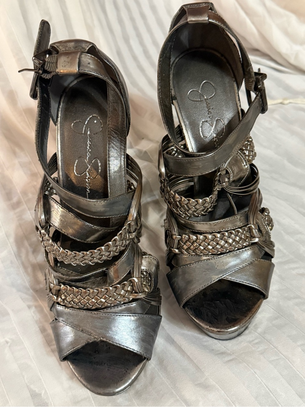 Jessica Simpson Metallic Braided Strap Heeled Size 9 h